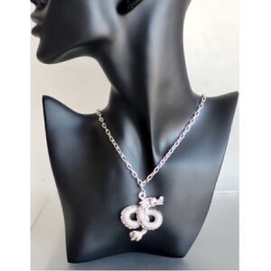 Vintage Leviathan Dragon Silver-tone Pendant Necklace.